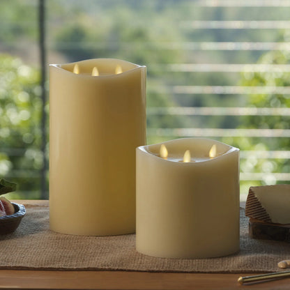 Ivory Flameless Candle Tri-Flame Grand Pillar - Melted Top