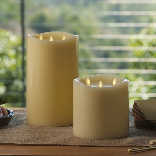 Ivory Flameless Candle Tri-Flame Grand Pillar - Melted Top