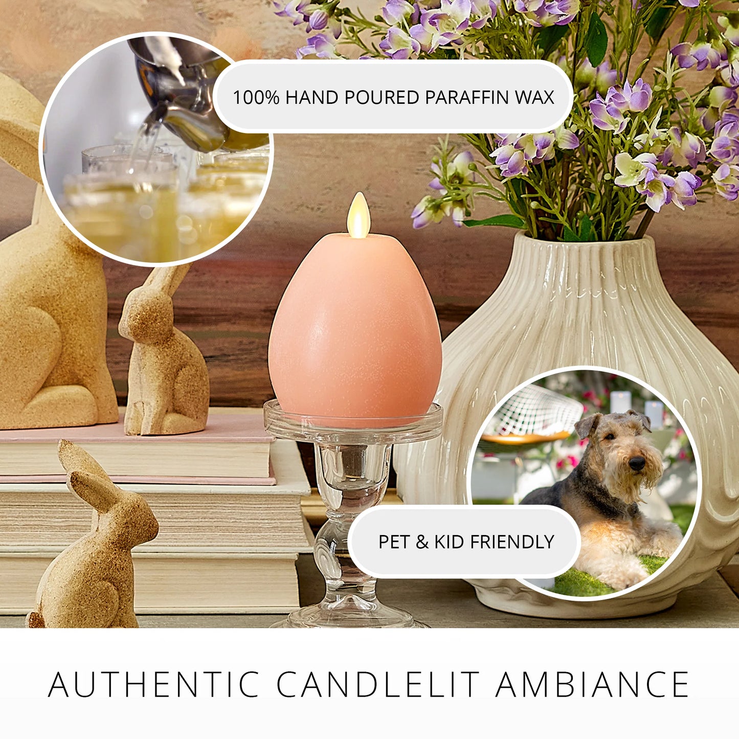 Chalky Mellow Peach Flameless Candle Easter Egg