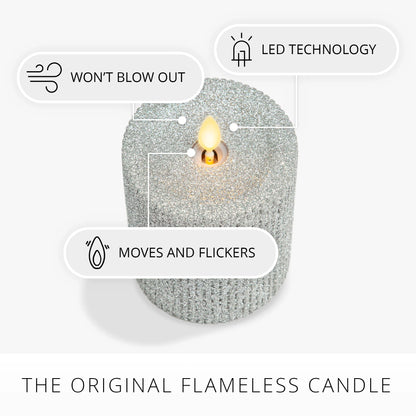 Brilliant Silver Glitter Ribbed Flameless Candle Pillar