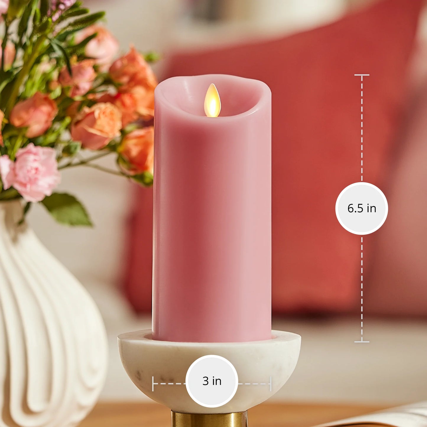 Blooming Mauve Scallop Flameless Candle Pillar