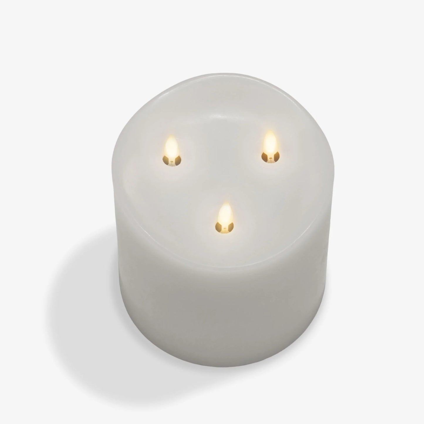 White Flameless Candle Tri-Flame Grand Pillar - Melted Top