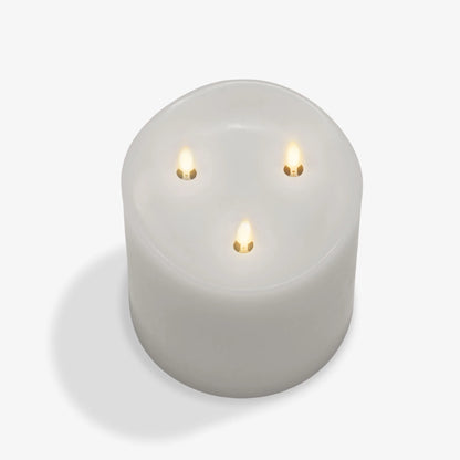 White Flameless Candle Tri-Flame Grand Pillar - Melted Top