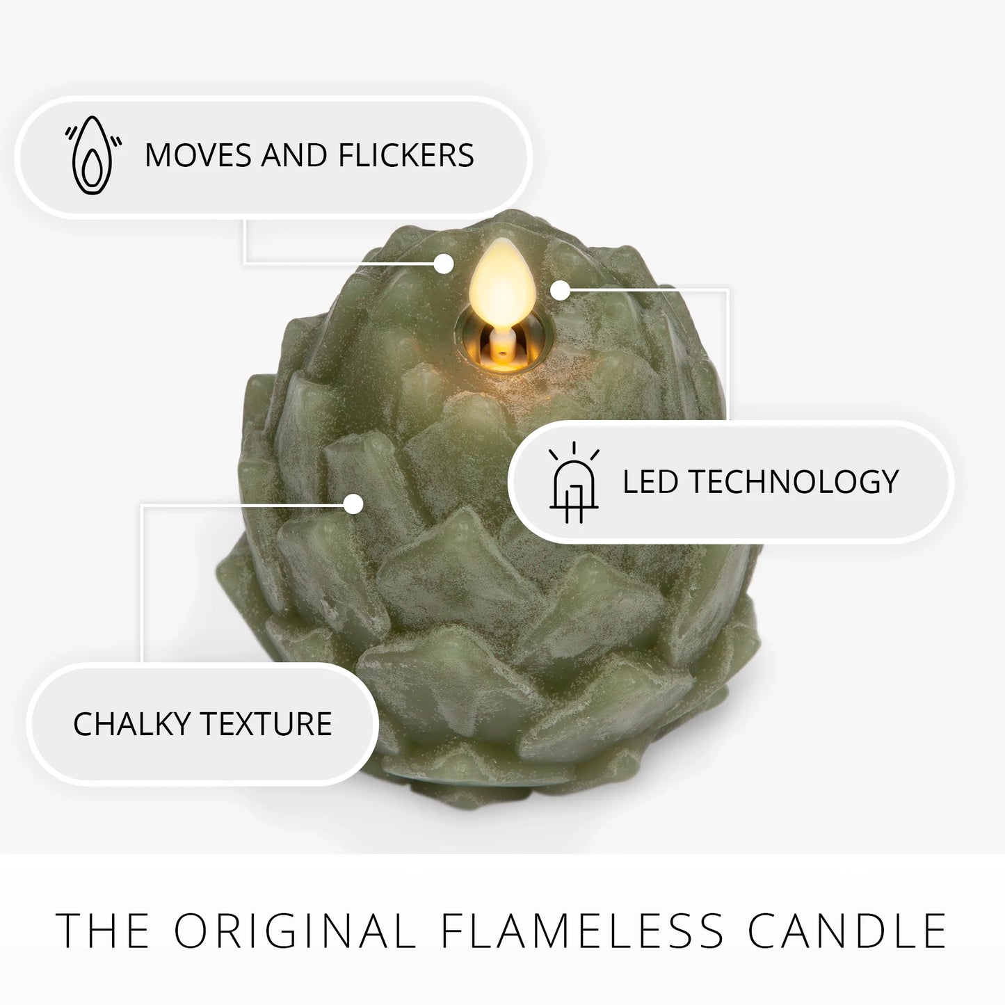 Loden Green Chalky Flameless Candle Artichoke