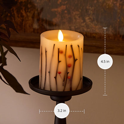 Pearl Ivory Embedded Orange Berries & Twigs Flameless Candle Pillar