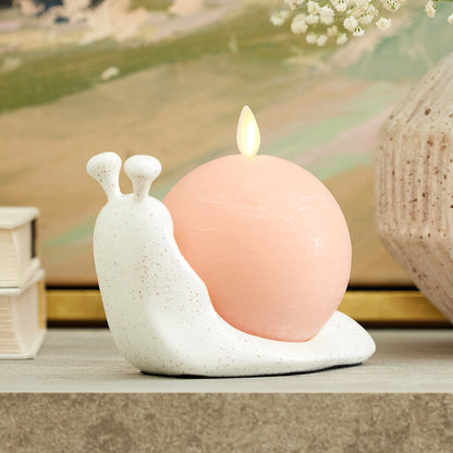 White Speckled Ceramic Snail Candle Holder for Spring Flameless Candle Spheres