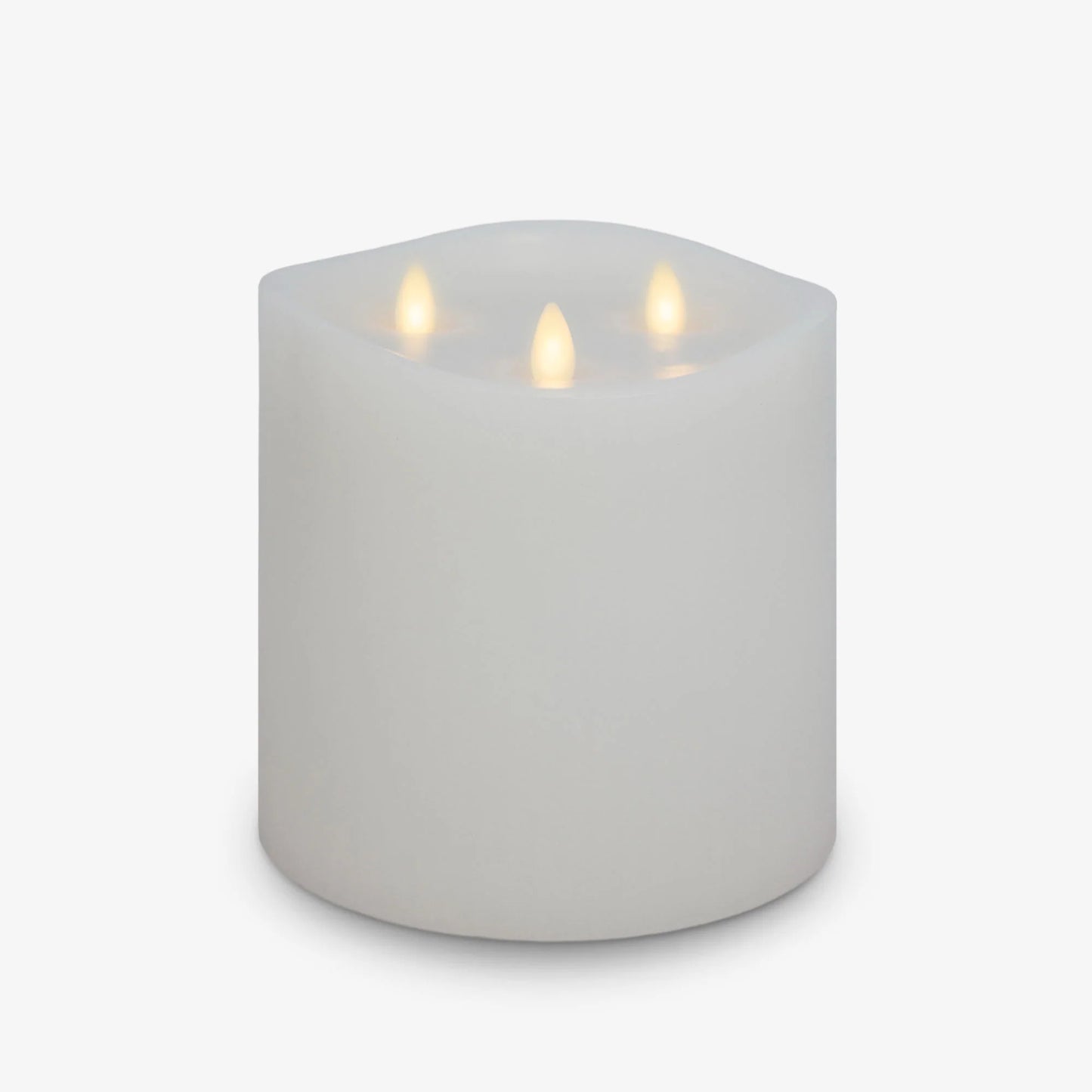 White Flameless Candle Tri-Flame Grand Pillar - Melted Top