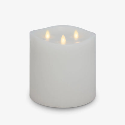 White Flameless Candle Tri-Flame Grand Pillar - Melted Top