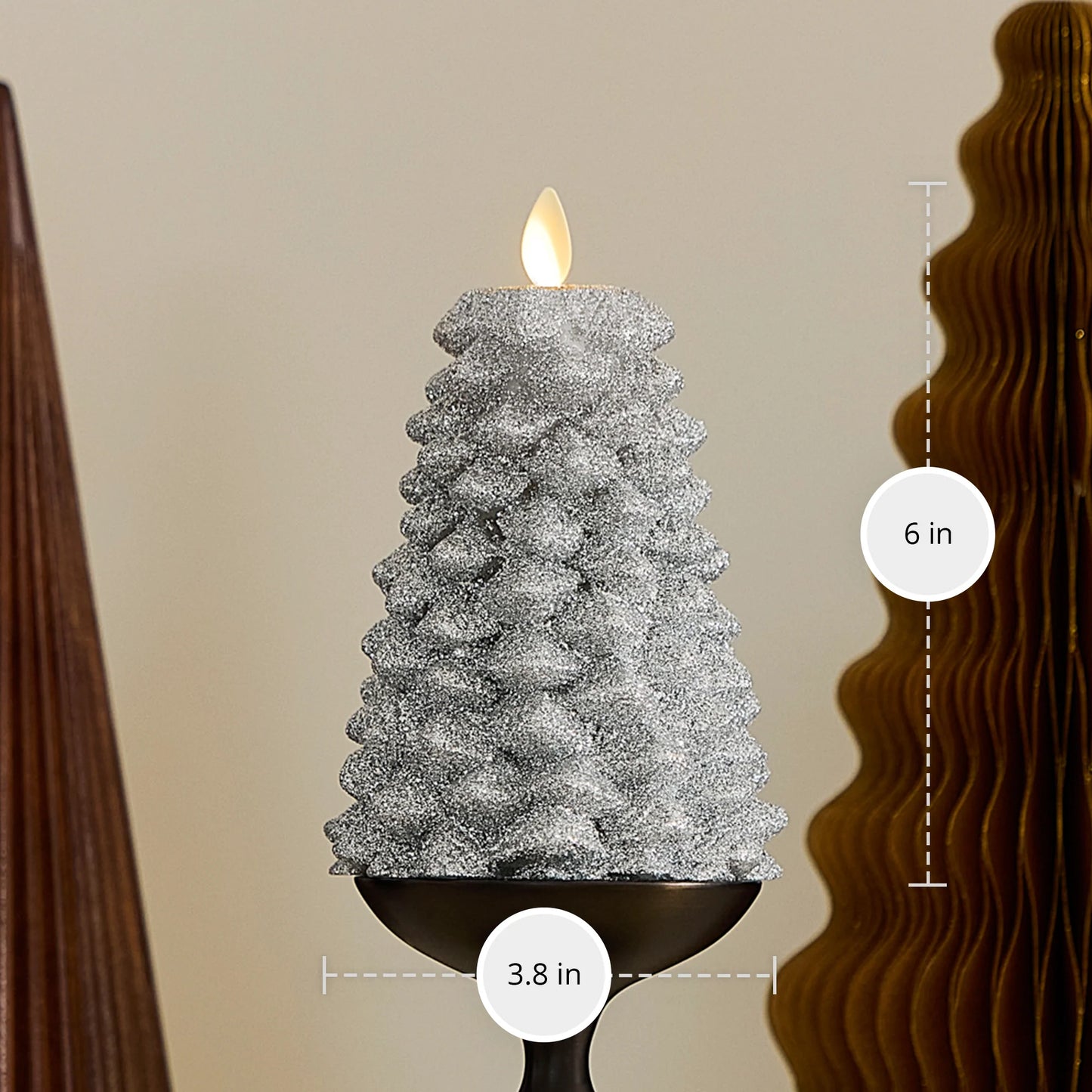 Brilliant Silver Glitter Flameless Candle North Tree