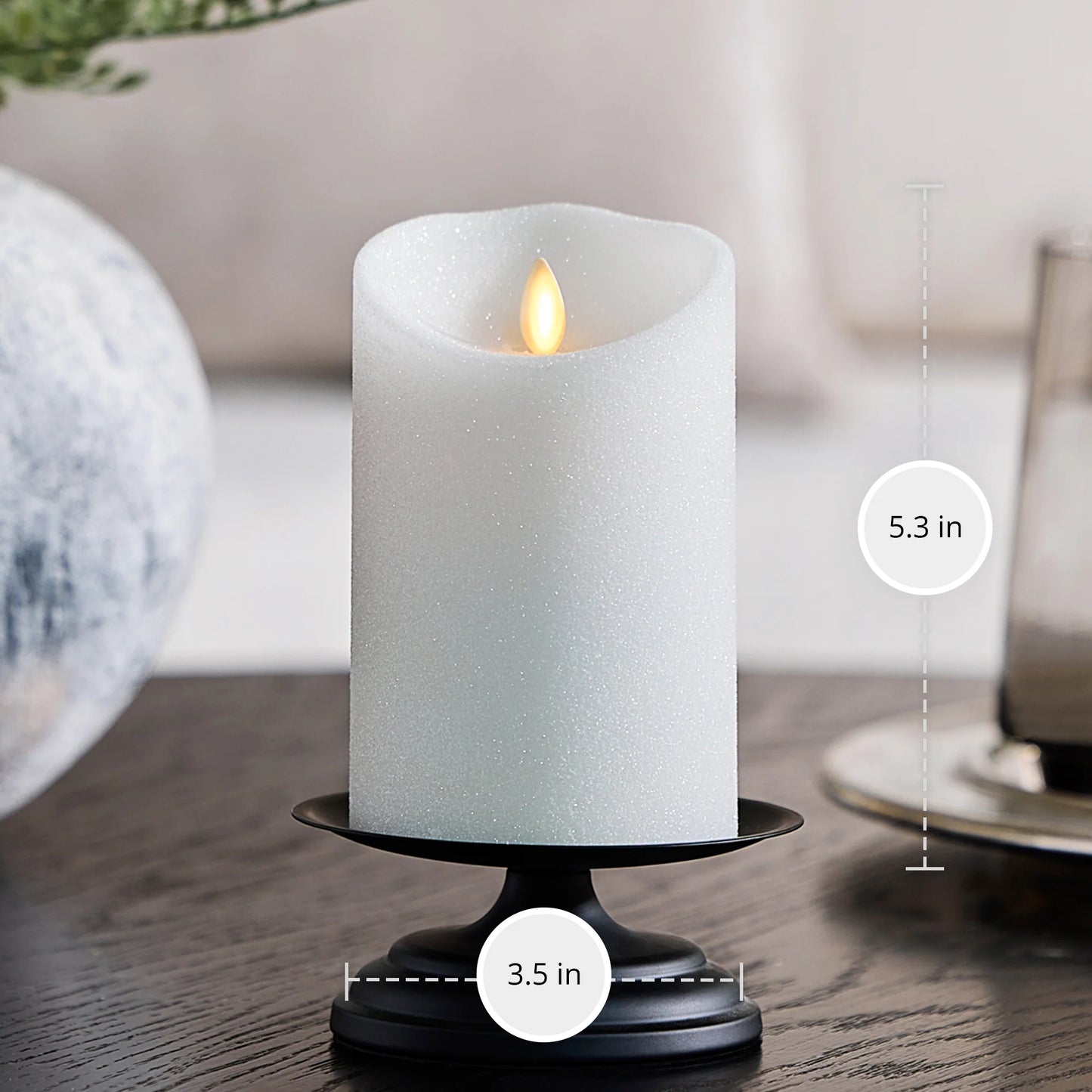 Dazzling White Glitter Flameless Candle Pillars