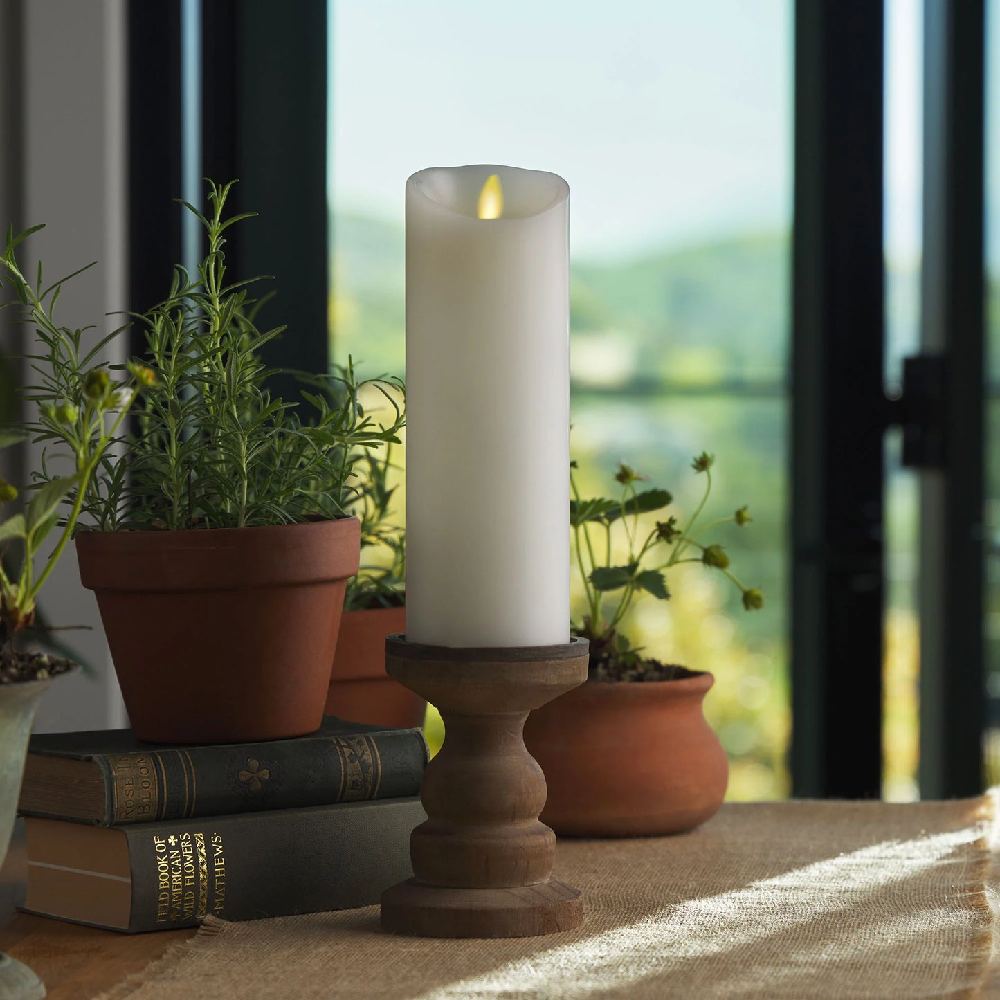 White Flameless Candle Pillar - Scallop Top - 3" Width