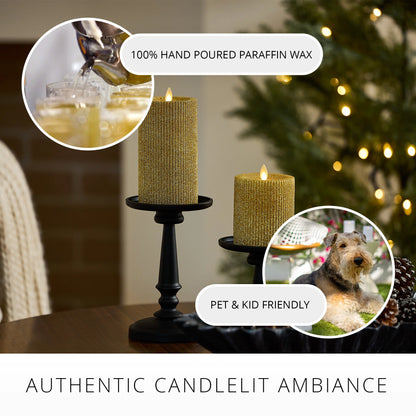 Rich Gold Glitter Ribbed Flameless Candle Pillar