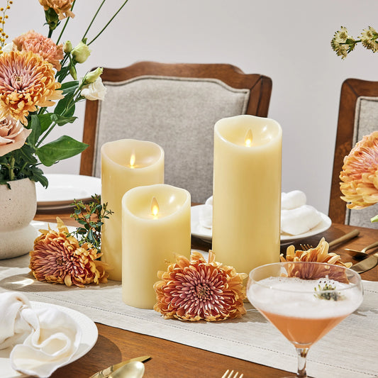 Ivory Flameless Candle Pillar - Scallop Top - 3.5" Width