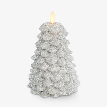 Brilliant Silver Glitter Flameless Candle North Tree