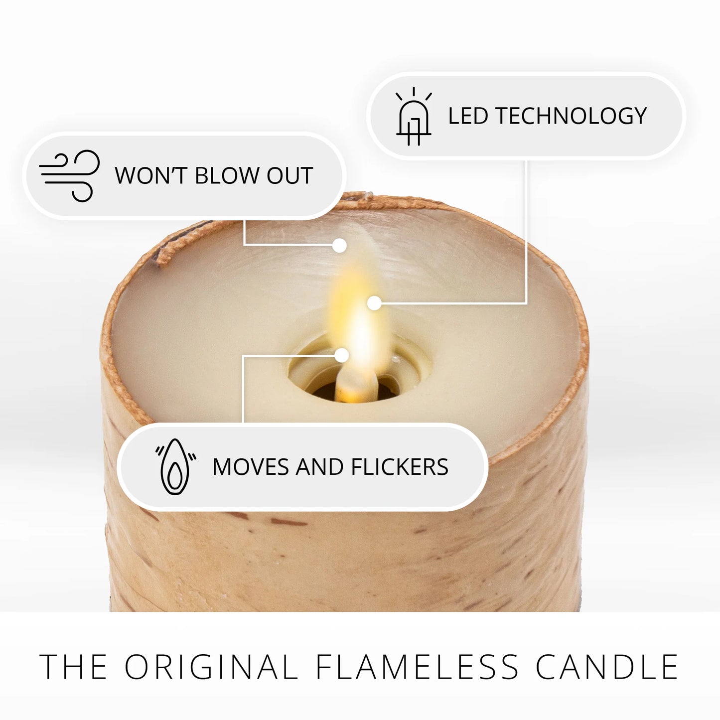Real Birch Flameless Candle Tealights - Recessed Top - Set of 2