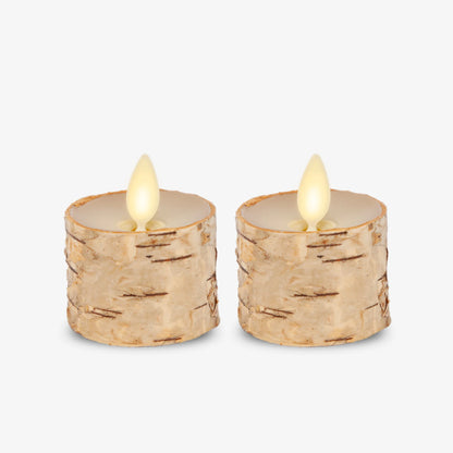 Real Birch Flameless Candle Tealights - Recessed Top - Set of 2