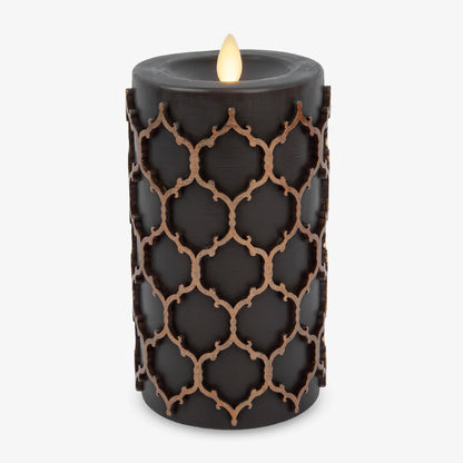 Black Embossed Fretwork Flameless Candle Pillar