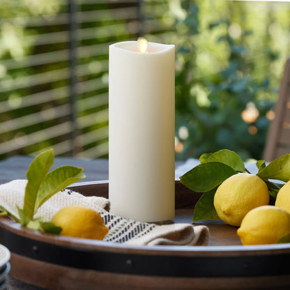 Pearl Ivory Outdoor Flameless Candle Pillar - Melted Top - 3.25" Width