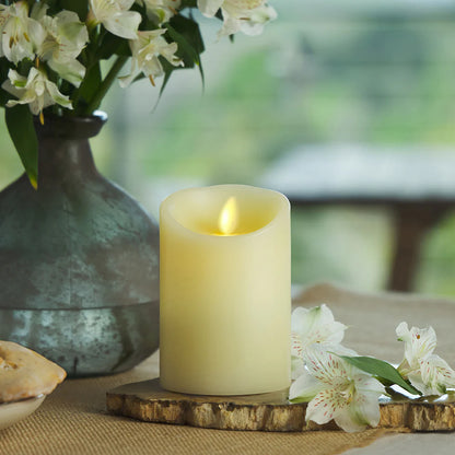Ivory Flameless Candle Pillar - Scallop Top Vanilla Scented - 3.5” Width