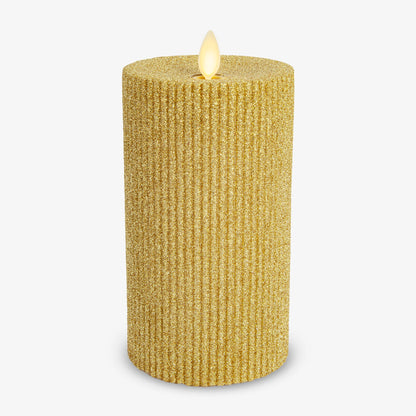 Rich Gold Glitter Ribbed Flameless Candle Pillar