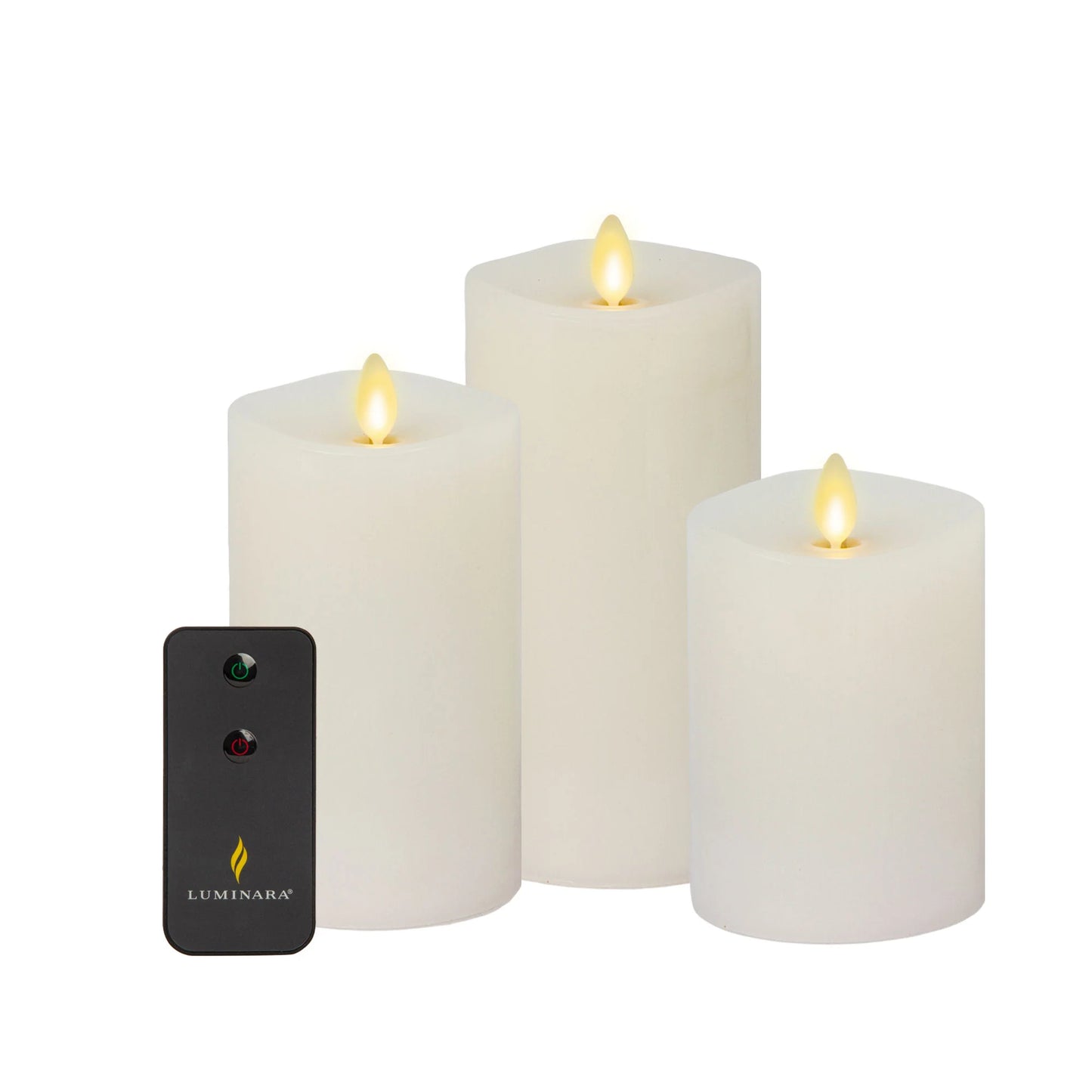 White Flameless Candle Pillars with Remote - Melted Top - Set of 3