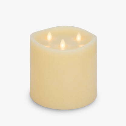 Ivory Flameless Candle Tri-Flame Grand Pillar - Melted Top