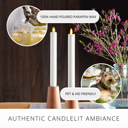White Flameless Candle Tapers - Melted Top - 9.5" Height - Set of 2