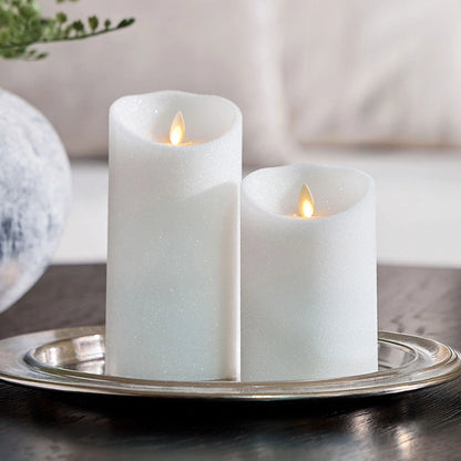 Dazzling White Glitter Flameless Candle Pillars