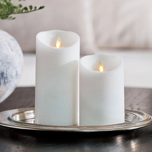 Dazzling White Glitter Flameless Candle Pillars