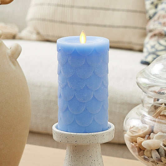 Cornflower Embossed Fish Scale Flameless Candle Pillar