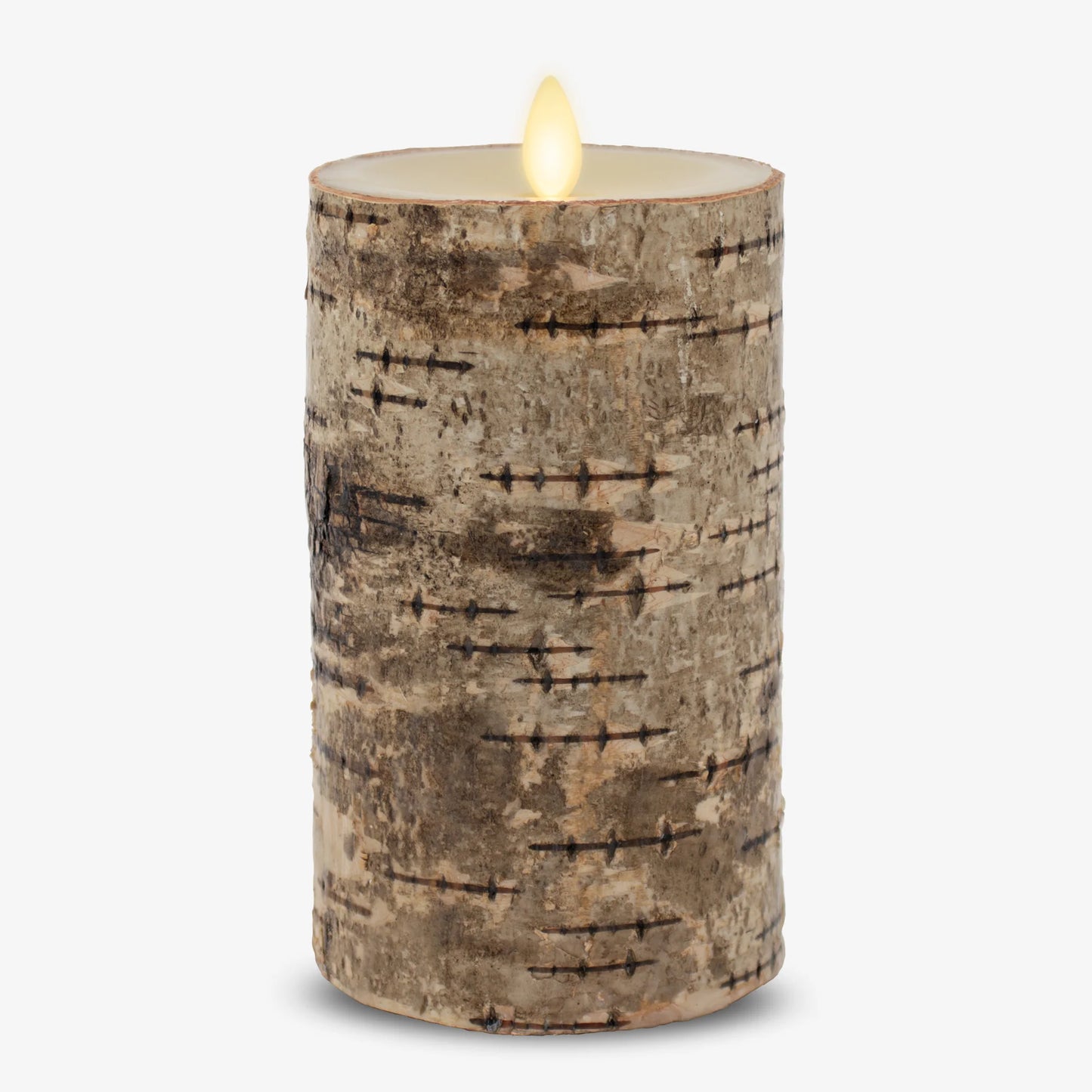 Real Birch Wood Flameless Candle Pillar - Recessed Top - 3.5" Width