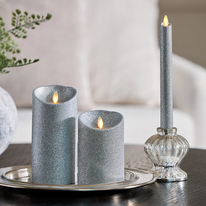 Brilliant Silver Glitter Flameless Candle Taper