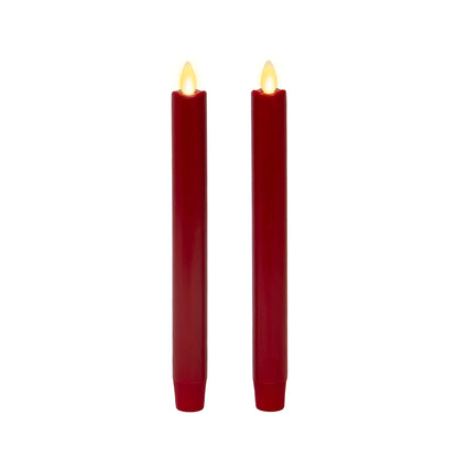 Burgundy Flameless Candle Tapers - Melted Top - 9.5" Height - Set of 2