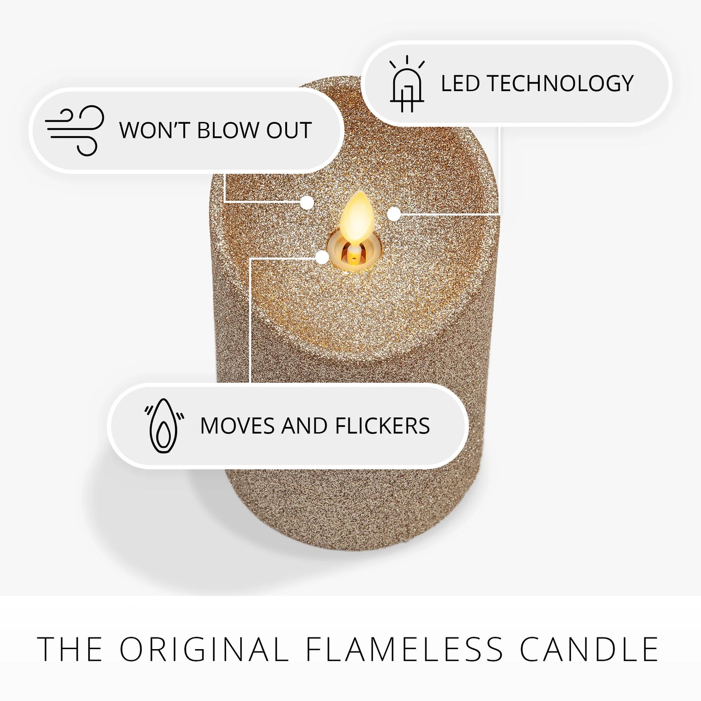 Champagne Glow Glitter Flameless Candle Pillars