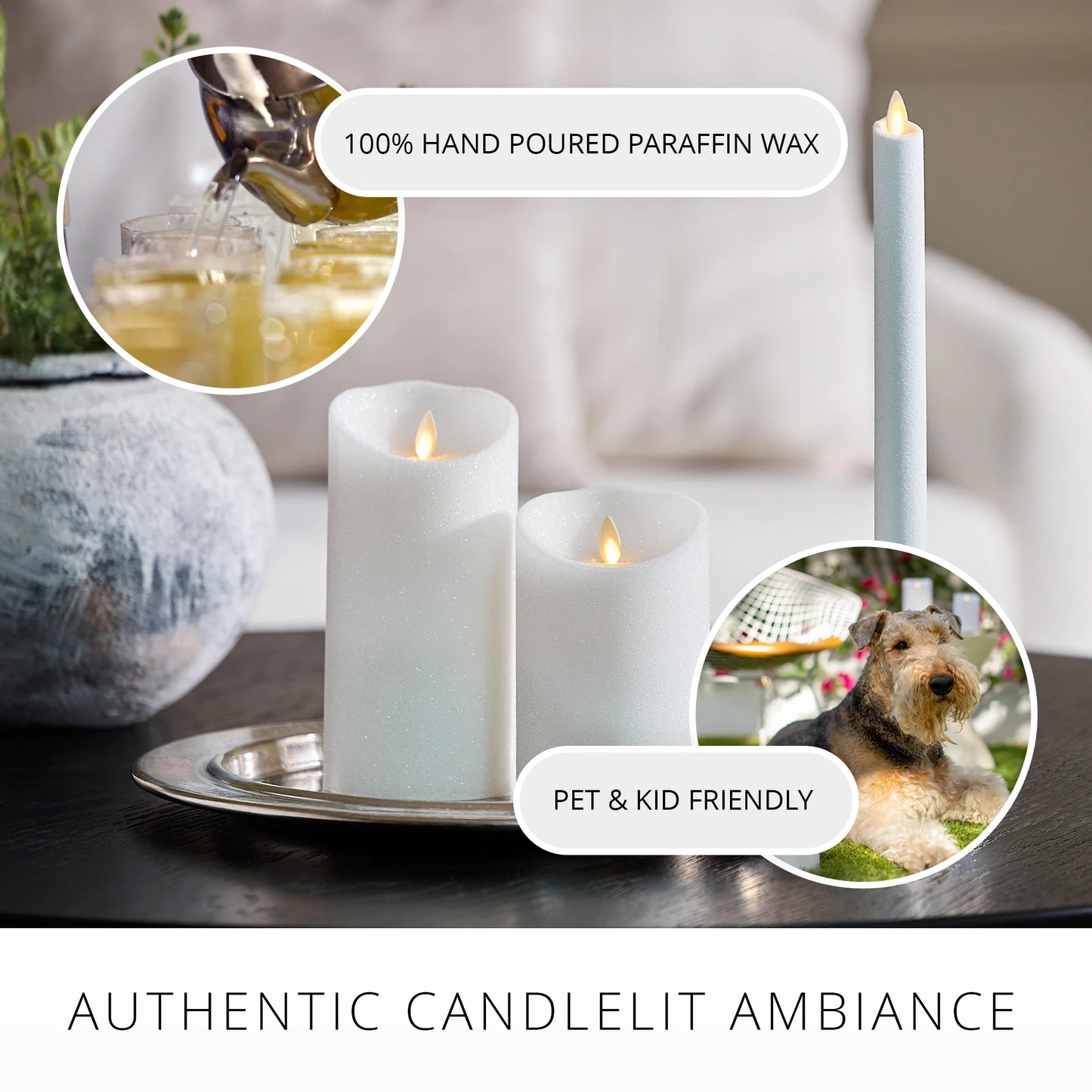Dazzling White Glitter Flameless Candle Taper