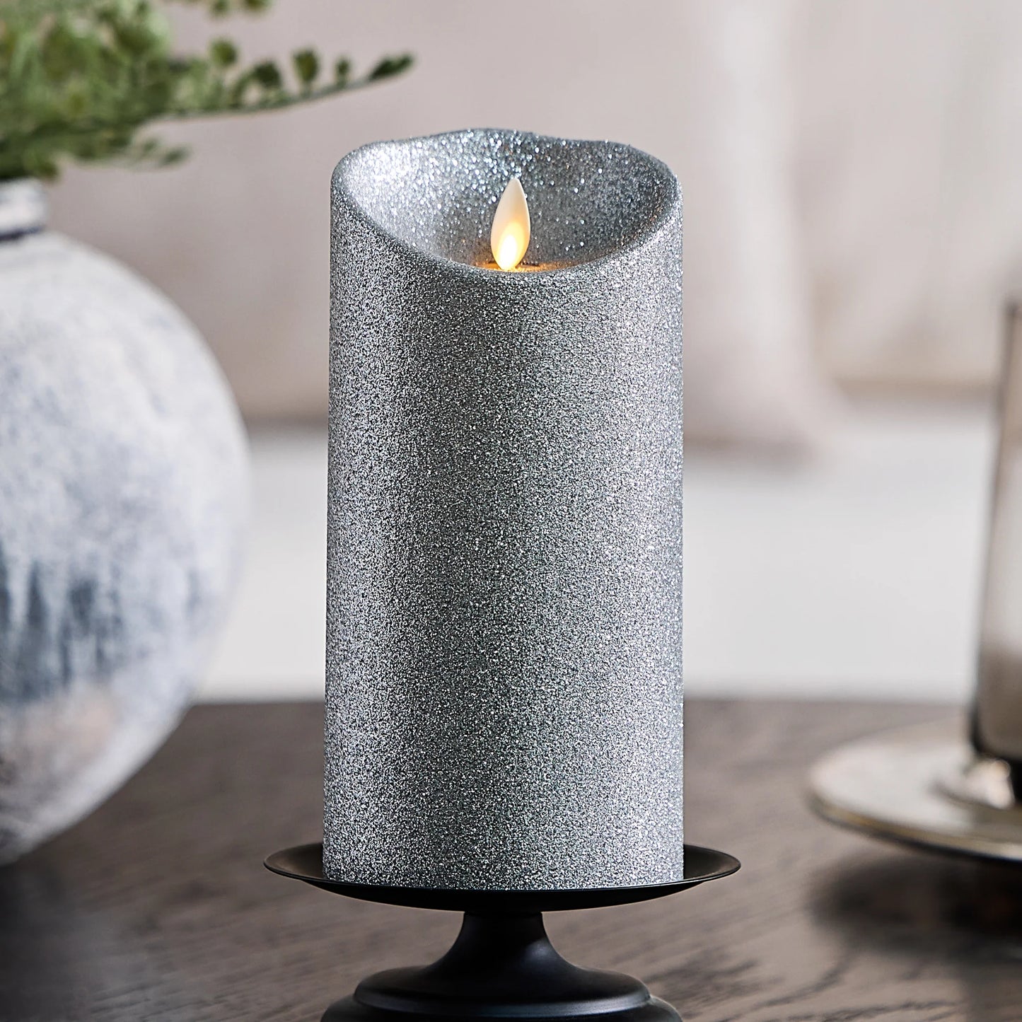 Brilliant Silver Glitter Flameless Candle Pillars