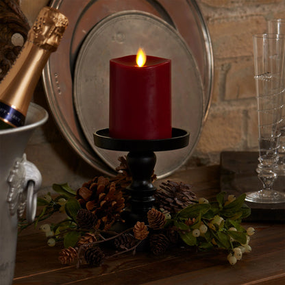 Burgundy Flameless Candle Pillar - Melted Top - 3" Width