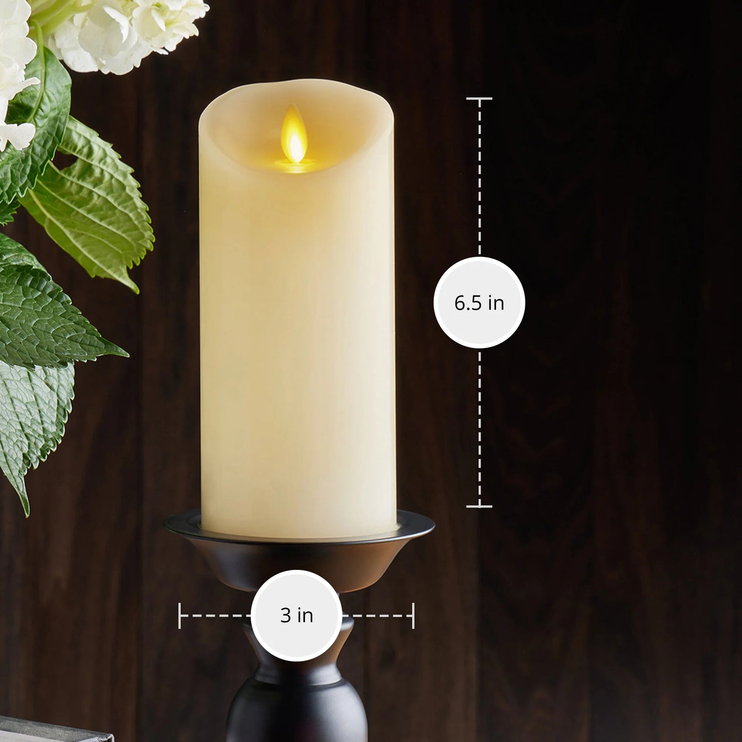Ivory Flameless Candle Pillar - Scallop Top - 3" Width