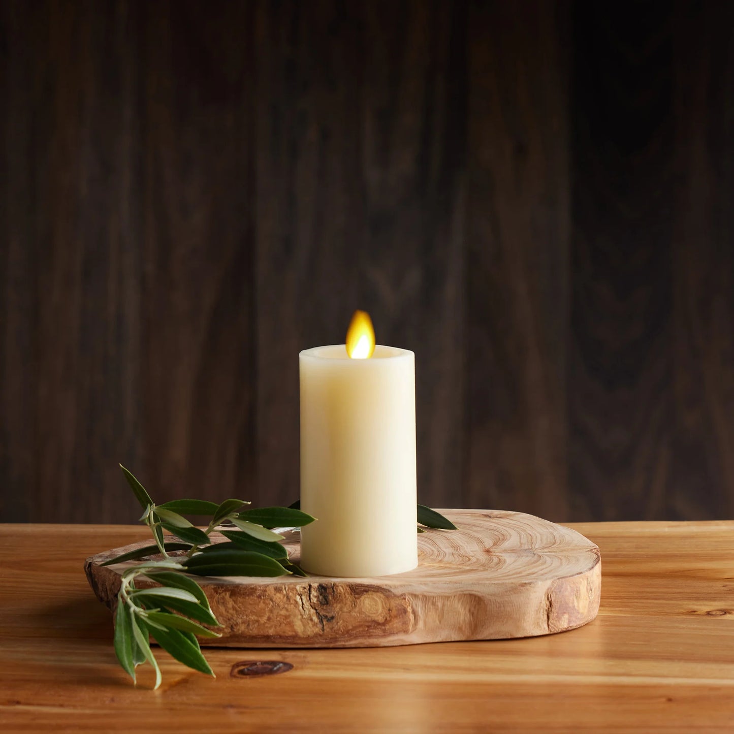 Ivory Flameless Candle Slim Pillar - Recessed Top - 2" Width