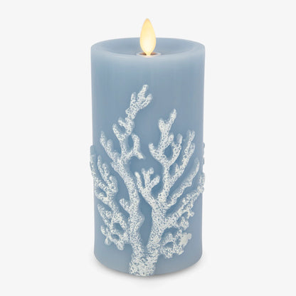 Soft Chambray Embossed Coral Flameless Candle Pillar