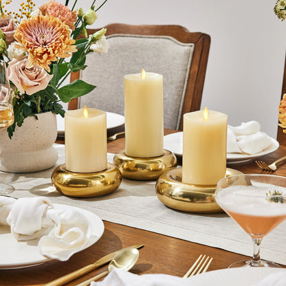 Ivory Flameless Candle Pillars with Remote - Melted Top - Set of 3