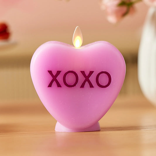 Pastel Orchid Flameless Candle Candy Heart "XOXO"