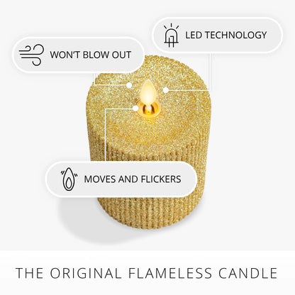 Rich Gold Glitter Ribbed Flameless Candle Pillar