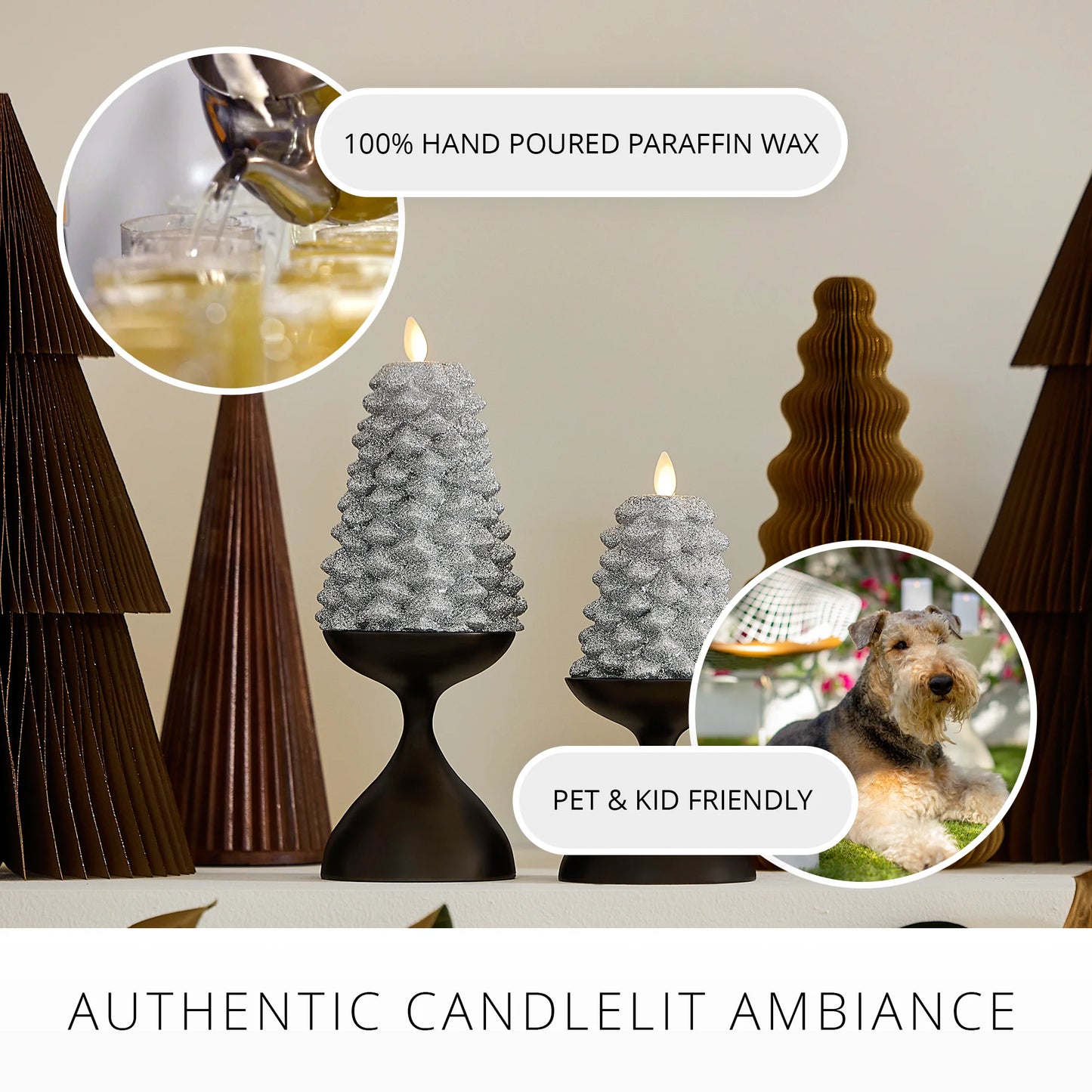 Brilliant Silver Glitter Flameless Candle North Tree