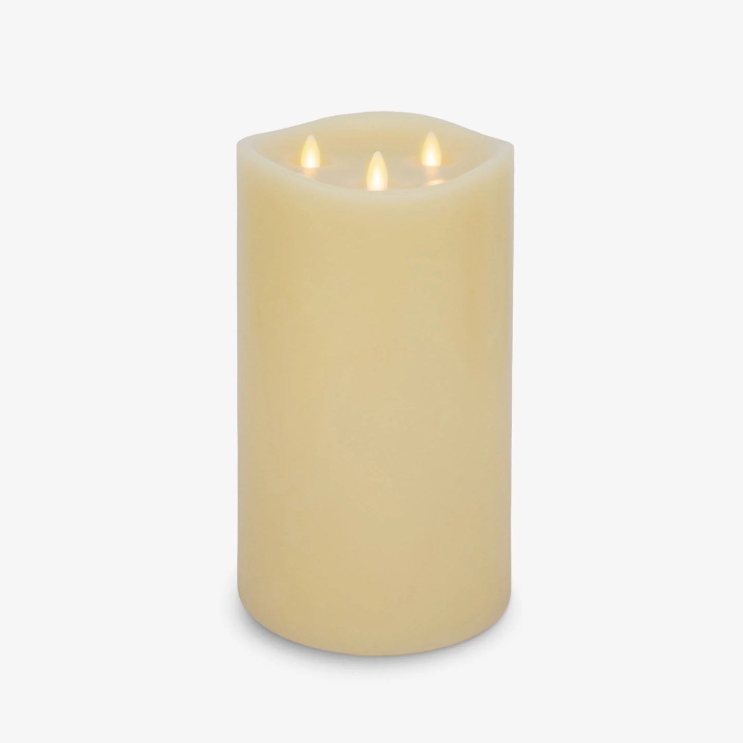Ivory Flameless Candle Tri-Flame Grand Pillar - Melted Top
