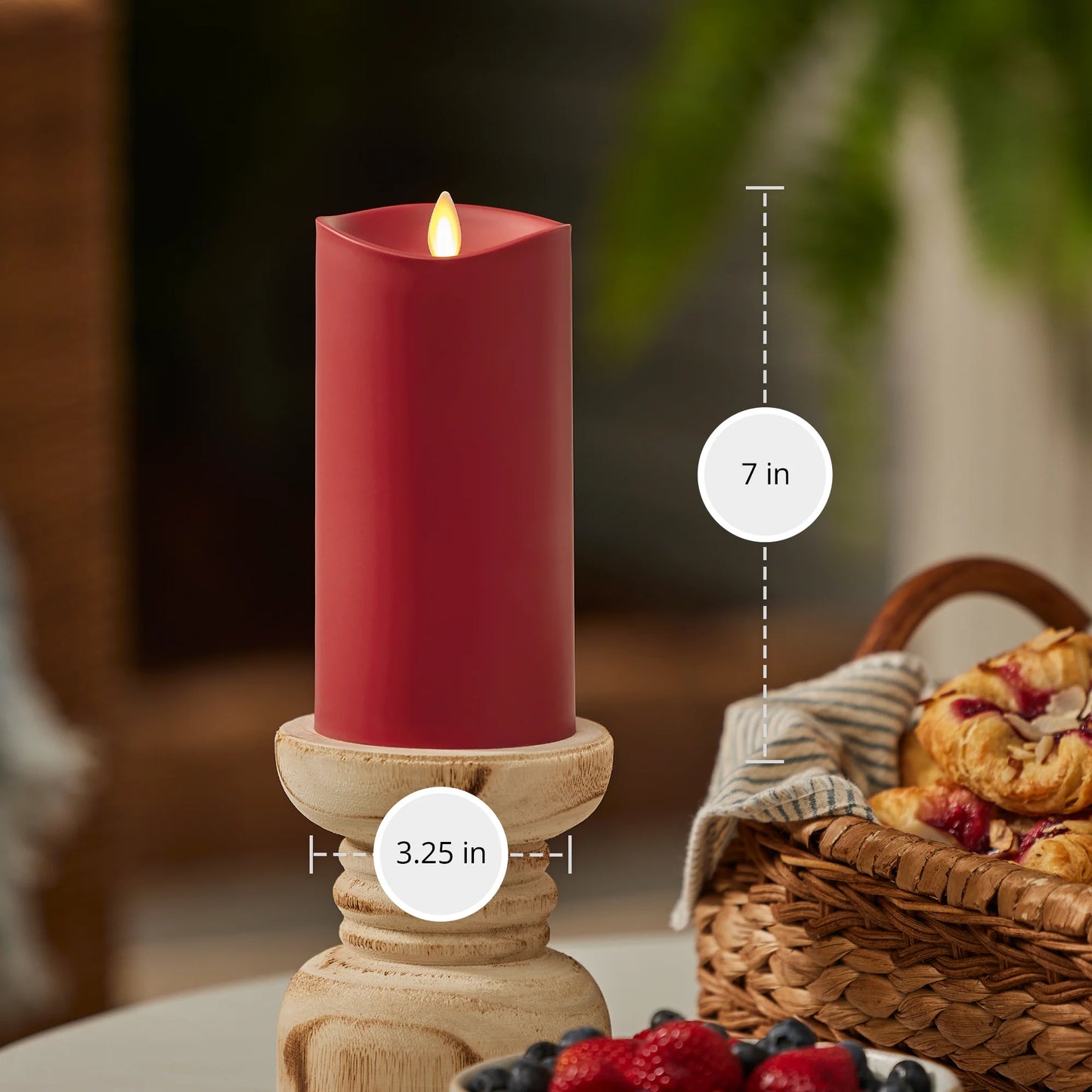 Cherry Red Outdoor Flameless Candle Pillar