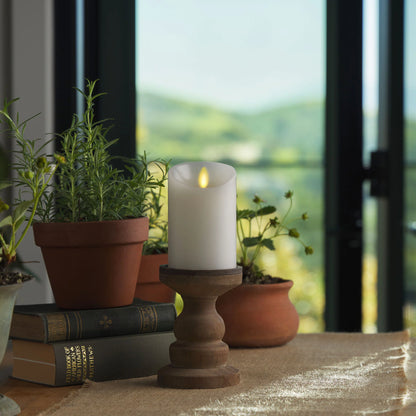 White Flameless Candle Pillar - Scallop Top - 3" Width