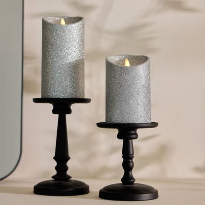 Brilliant Silver Glitter Flameless Candle Pillars