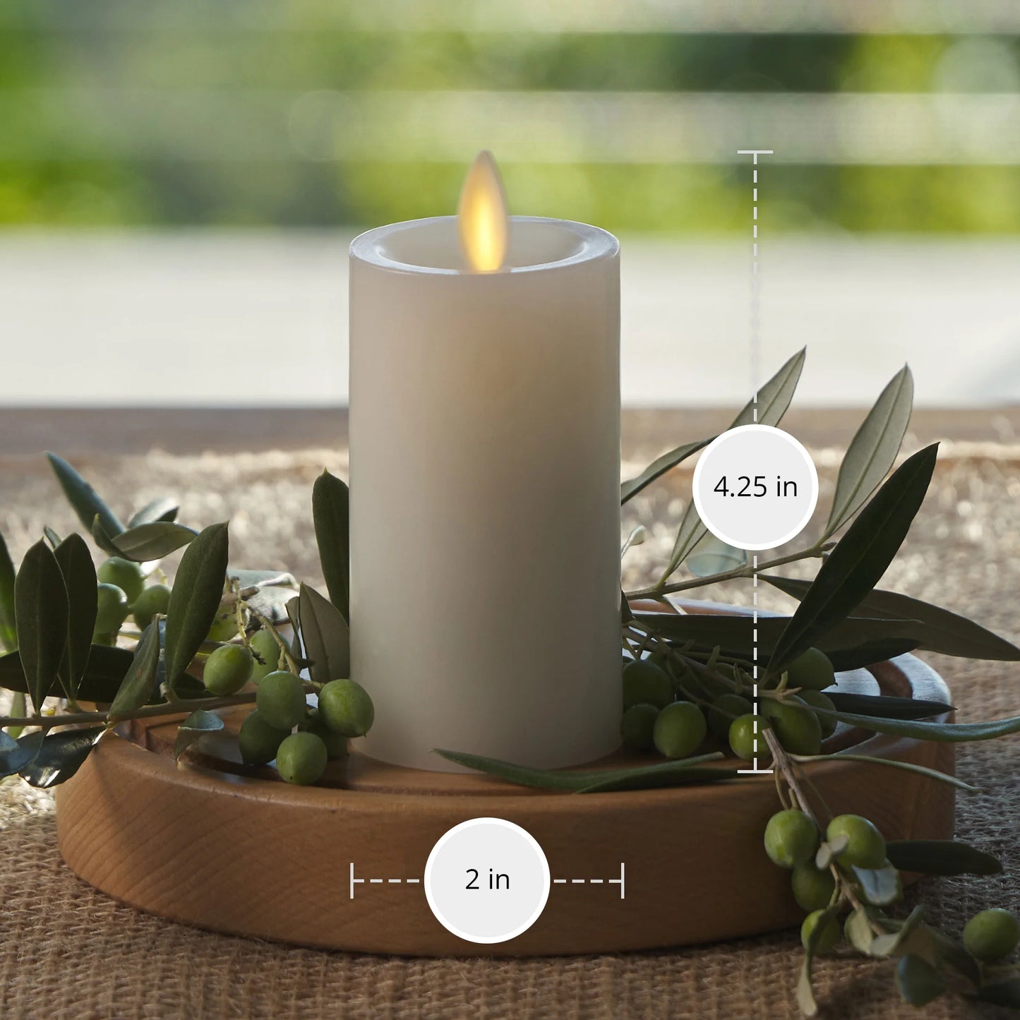 White Flameless Candle Slim Pillar - Recessed Top
