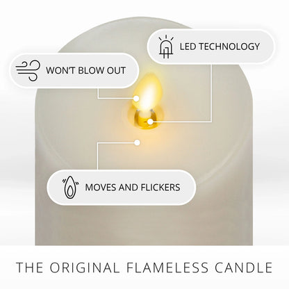 White Flameless Candle Pillars with Remote - Melted Top - Set of 3